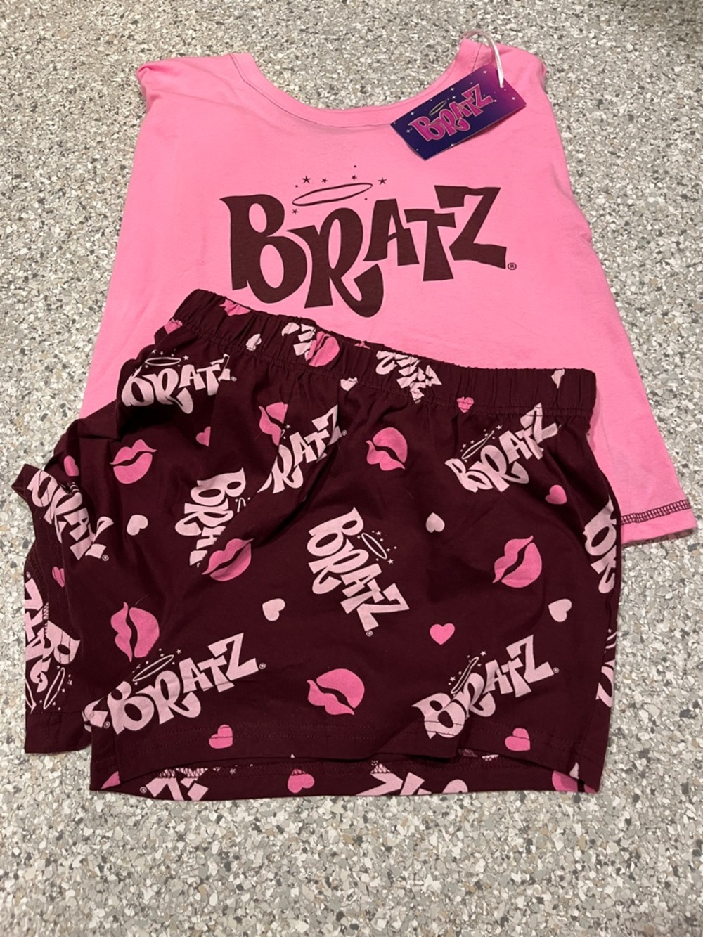 Pink & Maroon Logo Tank and Shorts Pajama Set